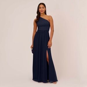 Adrianna Papell One-Shoulder Navy Formal Gown